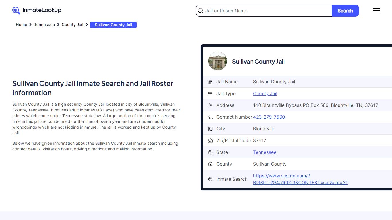 Sullivan County Jail Inmate Search and Jail Roster Information